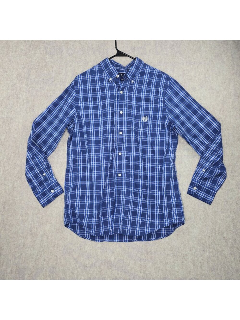 Chaps Mens Blue Plaid Button-Down Shirt M Long Sleeve Cotton/Polyester